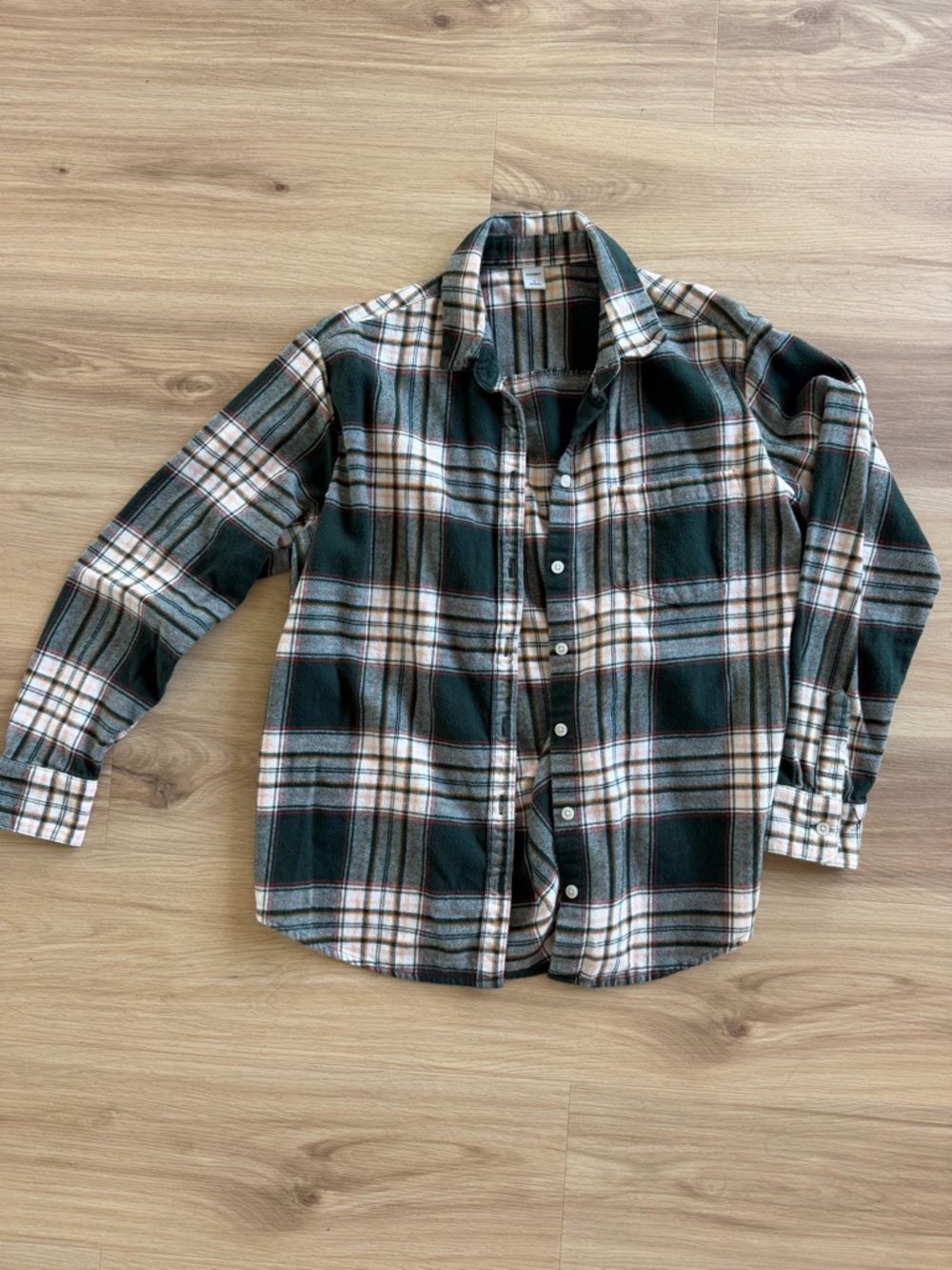Old Navy Dark Green and White Plaid Button-Down Shirt